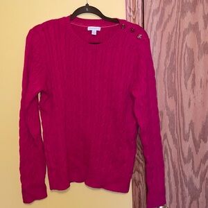 Charter club pink cable knit sweater with shoulder buttons.